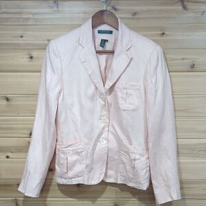 Lauren Ralph Lauren Blazer Womens 8 Pink Linen Preppy Coastal